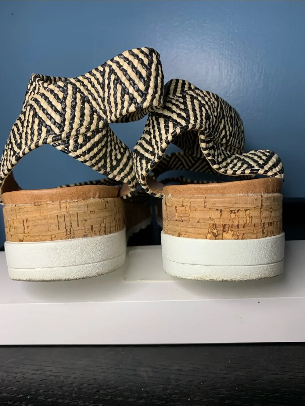 Catherine Malandrino Black & Natural Woven Strappy Platform Sandals